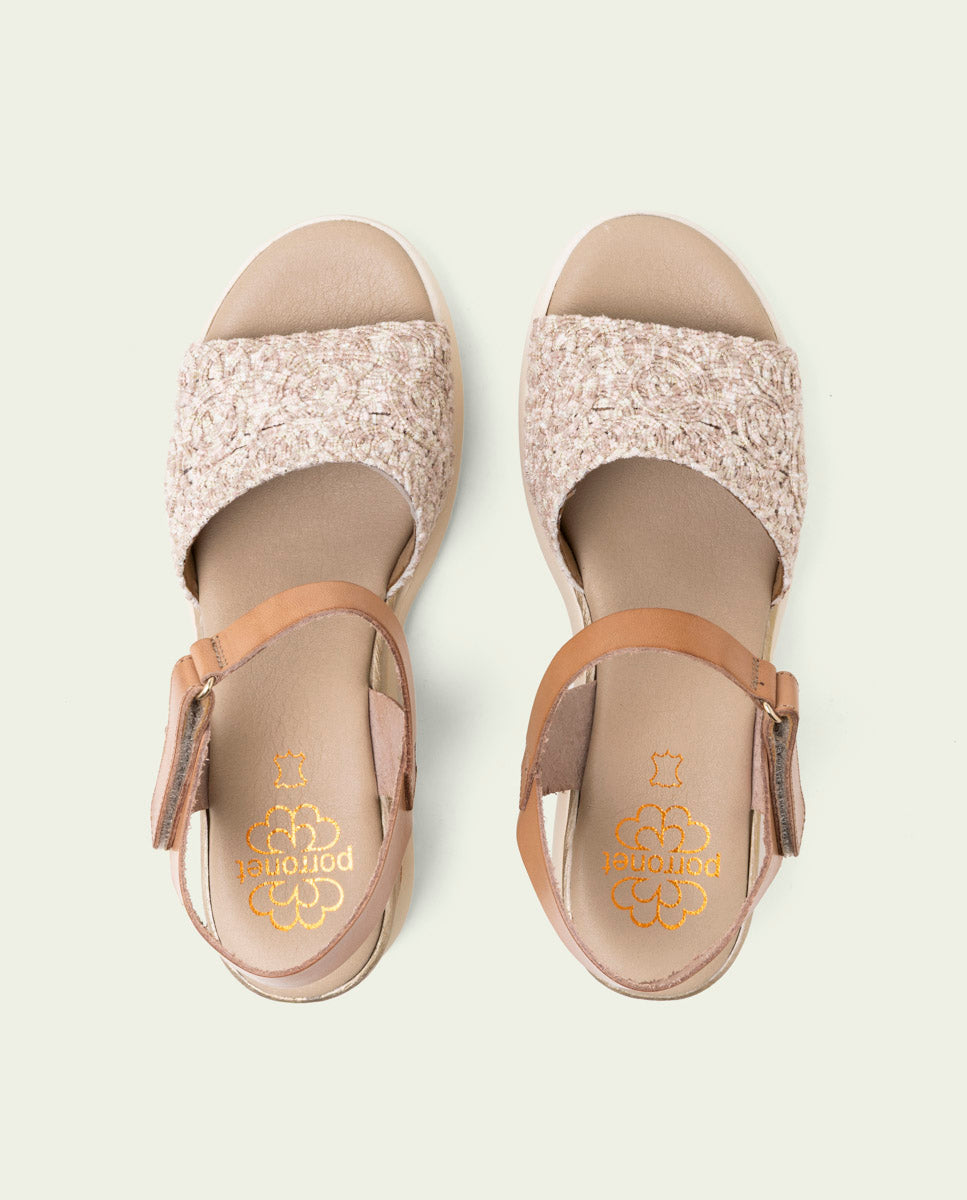 ELISA TAUPE WEDGE HEEL LEATHER SANDALS