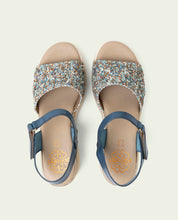 ELISA BLUE WEDGE HEEL LEATHER AND FABRIC SANDALS
