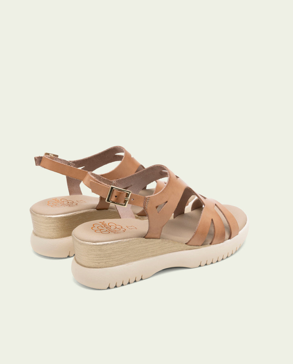 ESTELA TAUPE WEDGE HEEL LEATHER SANDALS