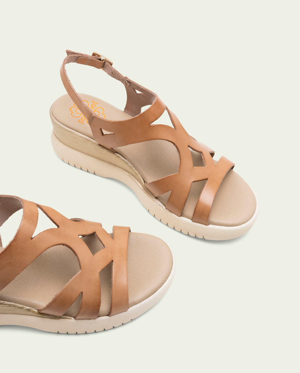 ESTELA TAUPE WEDGE HEEL LEATHER SANDALS