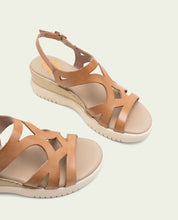 ESTELA TAUPE WEDGE HEEL LEATHER SANDALS