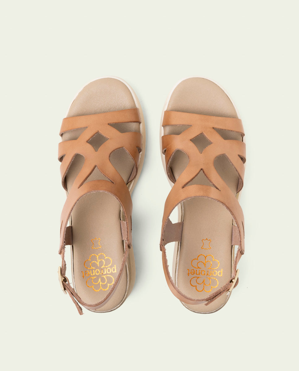 ESTELA TAUPE WEDGE HEEL LEATHER SANDALS