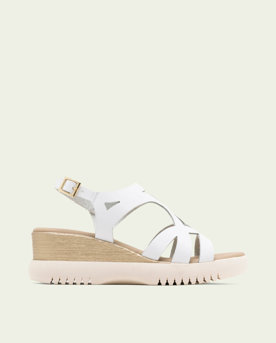 ESTELA WHITE WEDGE HEEL LEATHER SANDALS