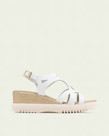 ESTELA WHITE WEDGE HEEL LEATHER SANDALS