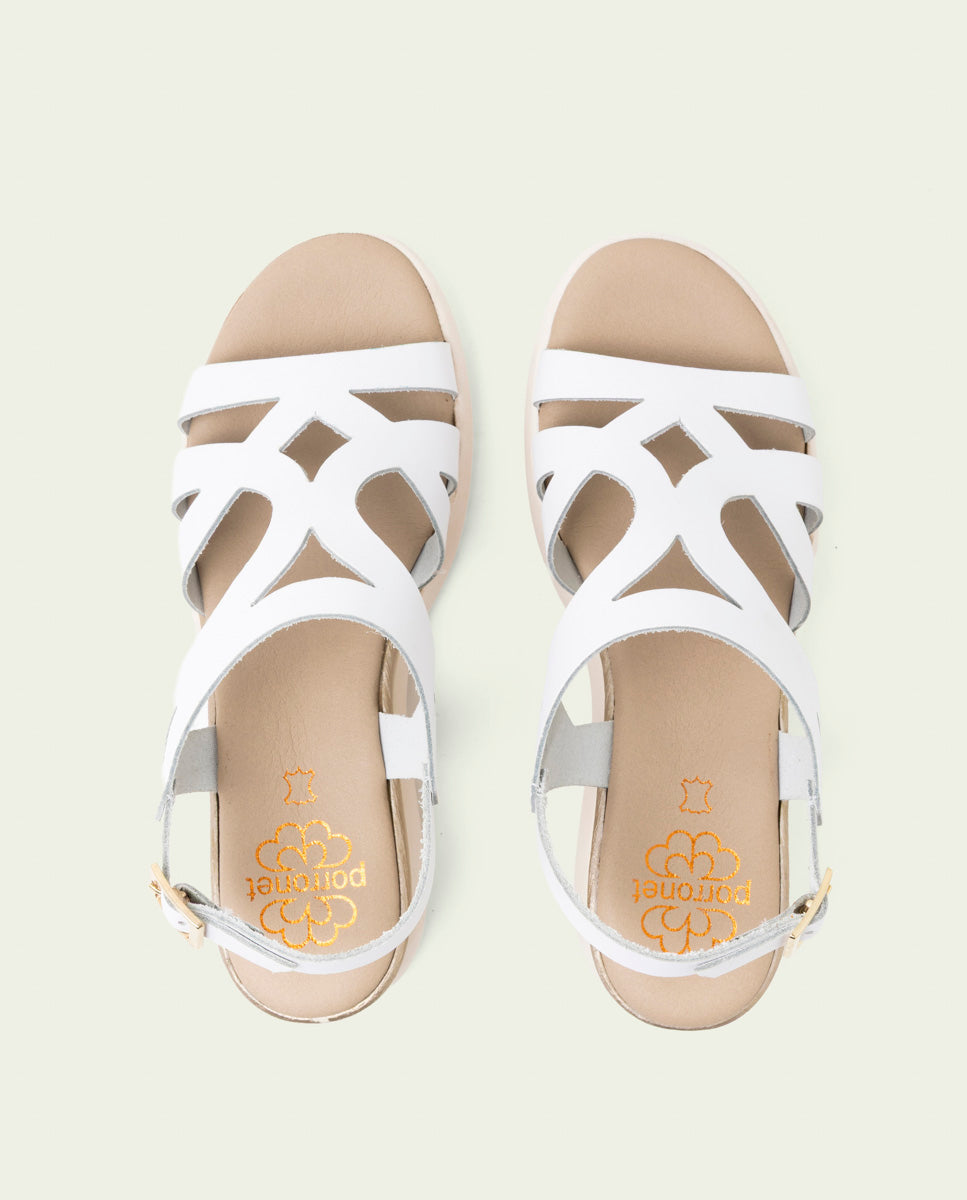 ESTELA WHITE WEDGE HEEL LEATHER SANDALS