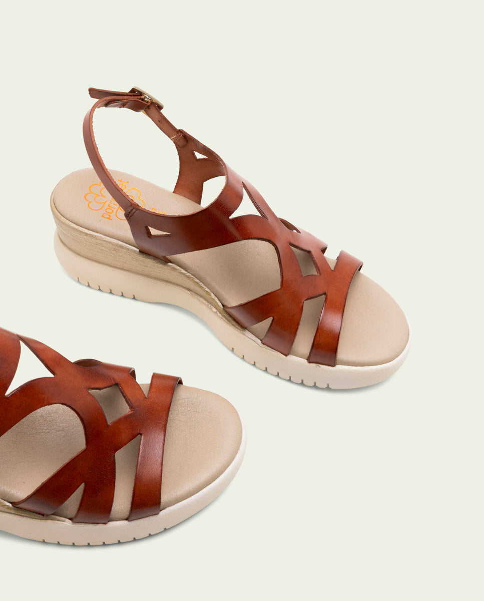 ESTELA LEATHER WEDGE HEEL SANDALS