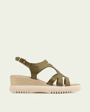 ESTELA KHAKI WEDGE HEEL LEATHER SANDALS