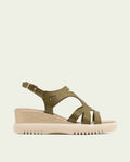 ESTELA KHAKI WEDGE HEEL LEATHER SANDALS