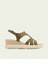 ESTELA KHAKI WEDGE HEEL LEATHER SANDALS