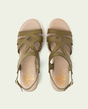 ESTELA KHAKI WEDGE HEEL LEATHER SANDALS