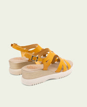 ESTELA MUSTARD WEDGE HEEL LEATHER SANDALS
