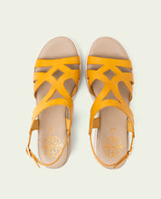 ESTELA MUSTARD WEDGE HEEL LEATHER SANDALS