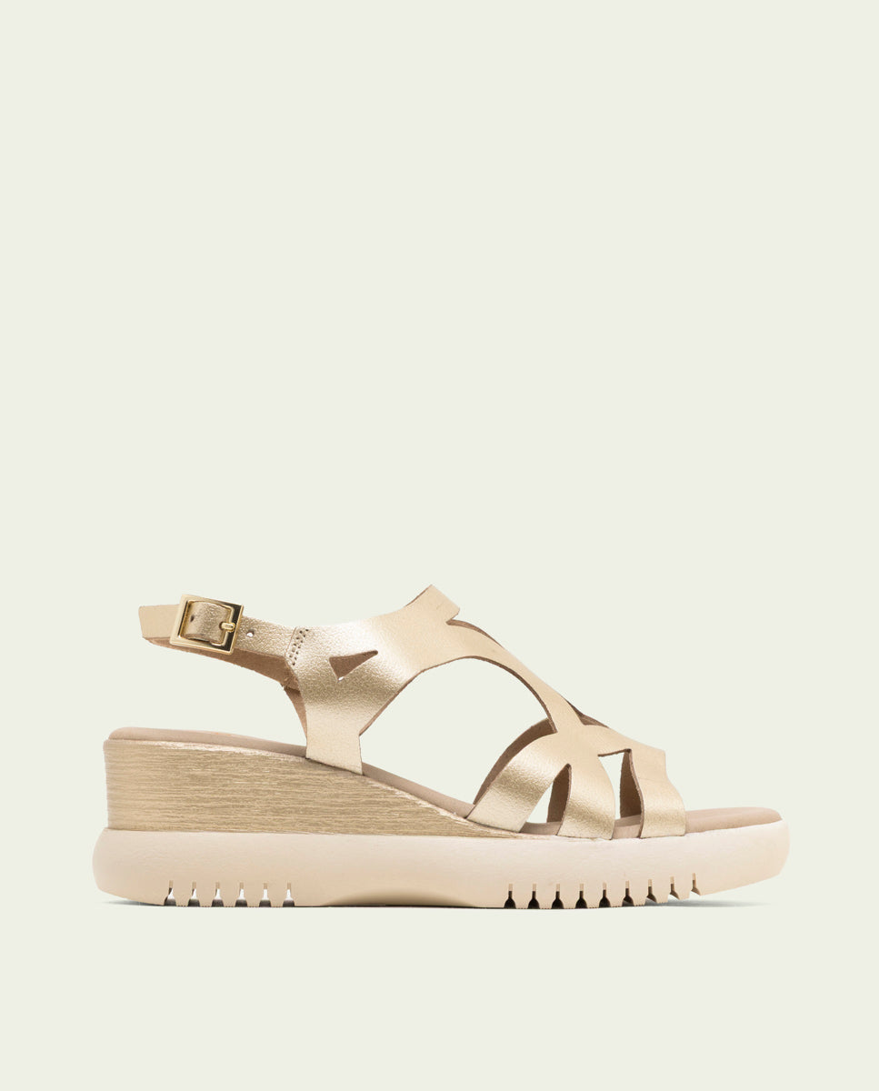 ESTELA GOLD WEDGE HEEL LEATHER SANDALS