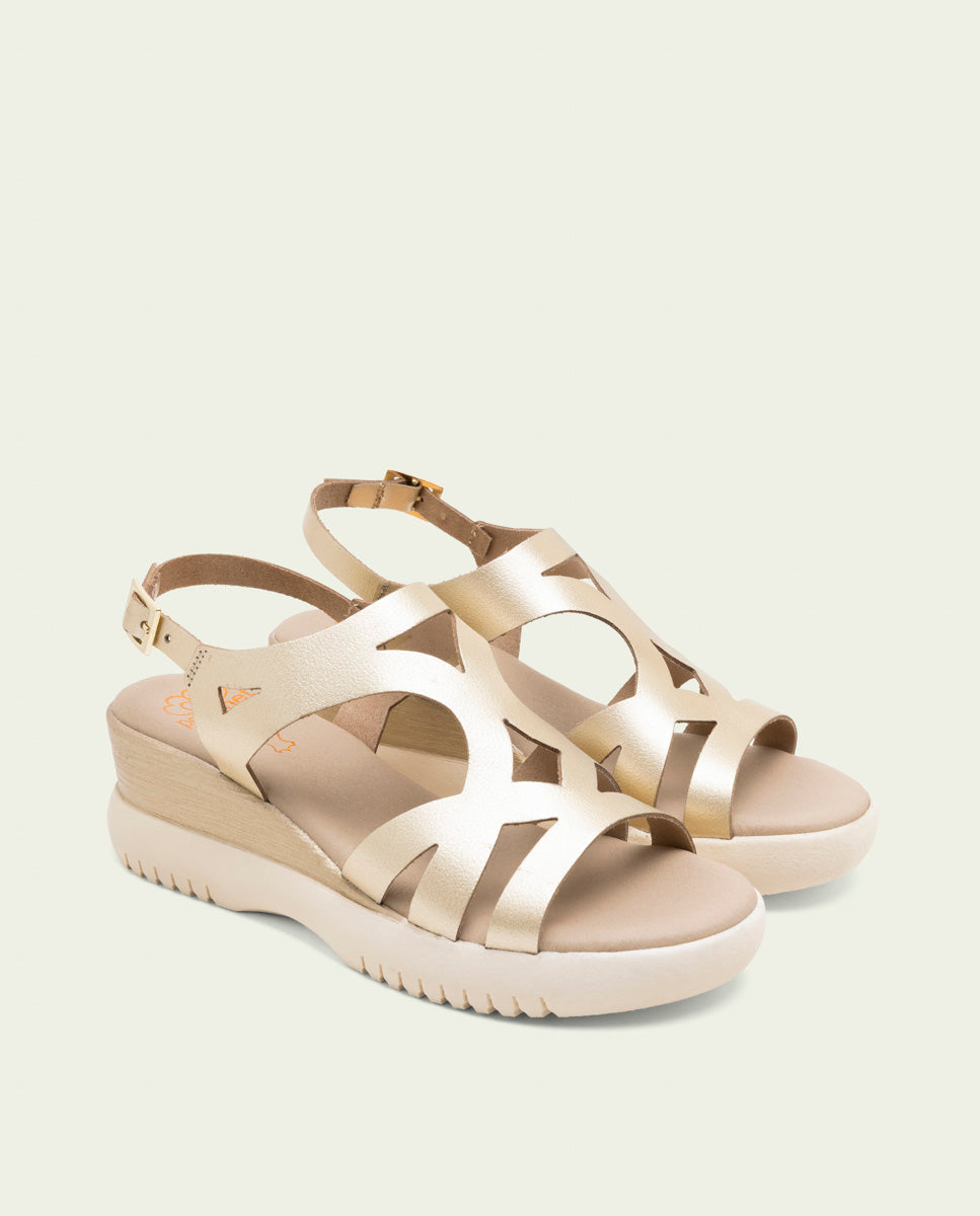 ESTELA GOLD WEDGE HEEL LEATHER SANDALS