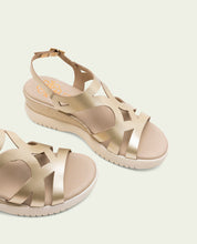 ESTELA GOLD WEDGE HEEL LEATHER SANDALS