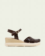 EMILIA MOCHA WEDGE HEEL LEATHER SANDALS
