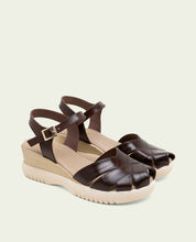 EMILIA MOCHA WEDGE HEEL LEATHER SANDALS