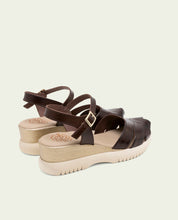 EMILIA MOCHA WEDGE HEEL LEATHER SANDALS