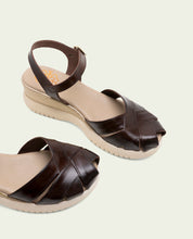 EMILIA MOCHA WEDGE HEEL LEATHER SANDALS