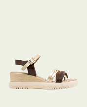 BRAIDED MOKA GOLD WEDGE HEEL LEATHER SANDALS