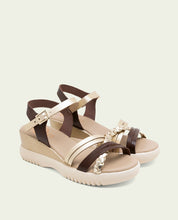BRAIDED MOKA GOLD WEDGE HEEL LEATHER SANDALS