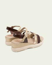 BRAIDED MOKA GOLD WEDGE HEEL LEATHER SANDALS
