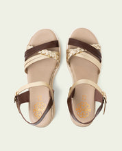 BRAIDED MOKA GOLD WEDGE HEEL LEATHER SANDALS