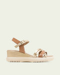 BERTA TAUPE GOLD WEDGE HEEL LEATHER SANDALS