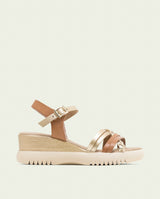 BERTA TAUPE GOLD WEDGE HEEL LEATHER SANDALS