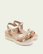 BERTA TAUPE GOLD WEDGE HEEL LEATHER SANDALS