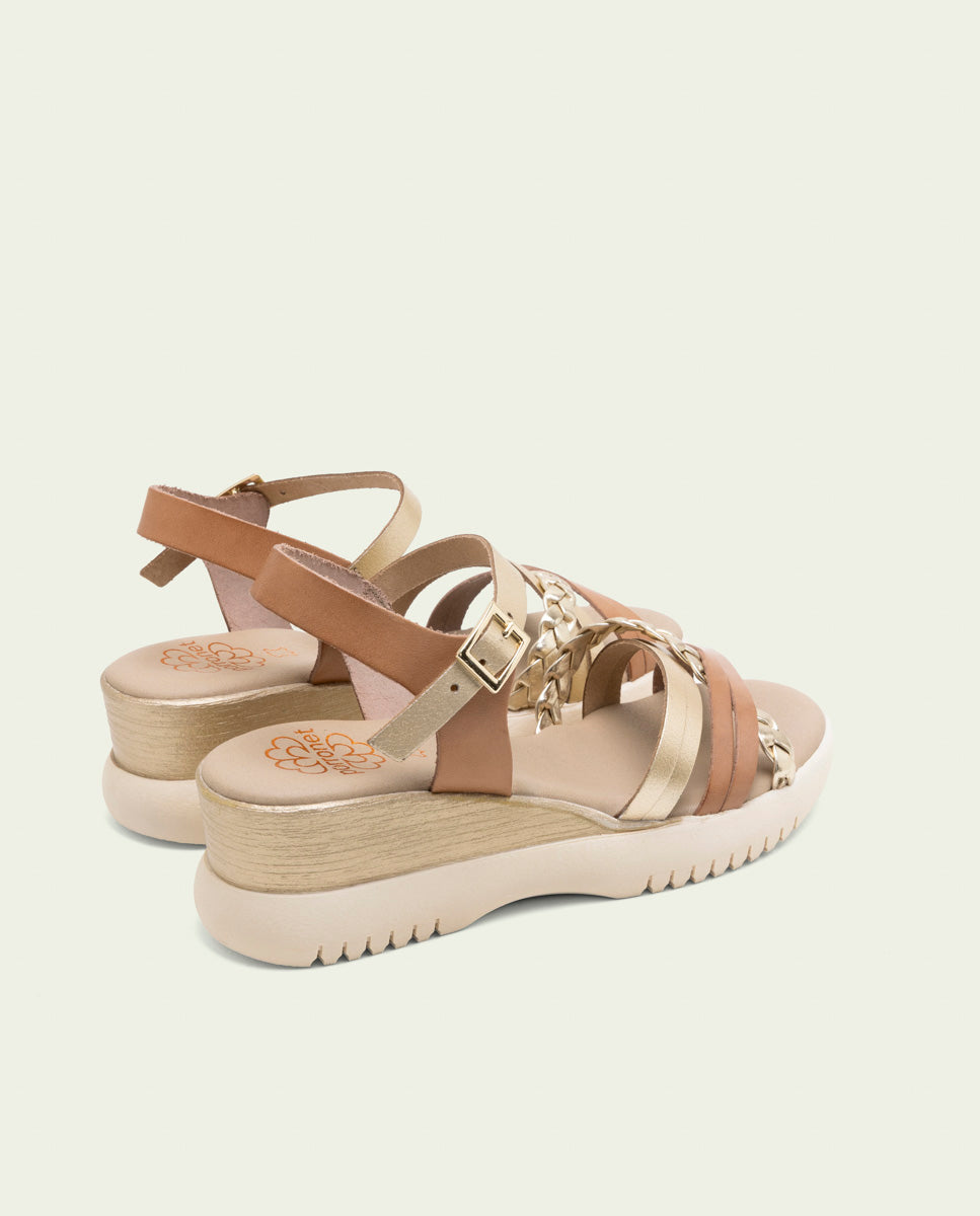 BERTA TAUPE GOLD WEDGE HEEL LEATHER SANDALS