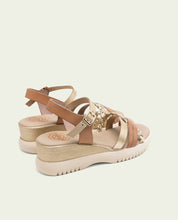 BERTA TAUPE GOLD WEDGE HEEL LEATHER SANDALS