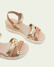 BERTA TAUPE GOLD WEDGE HEEL LEATHER SANDALS