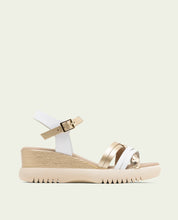 BERTA TAUPE GOLD WEDGE HEEL LEATHER SANDALS