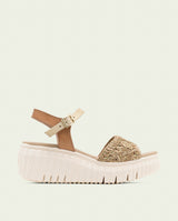 EMMA BLACK LEAD WEDGE HEEL LEATHER SANDALS