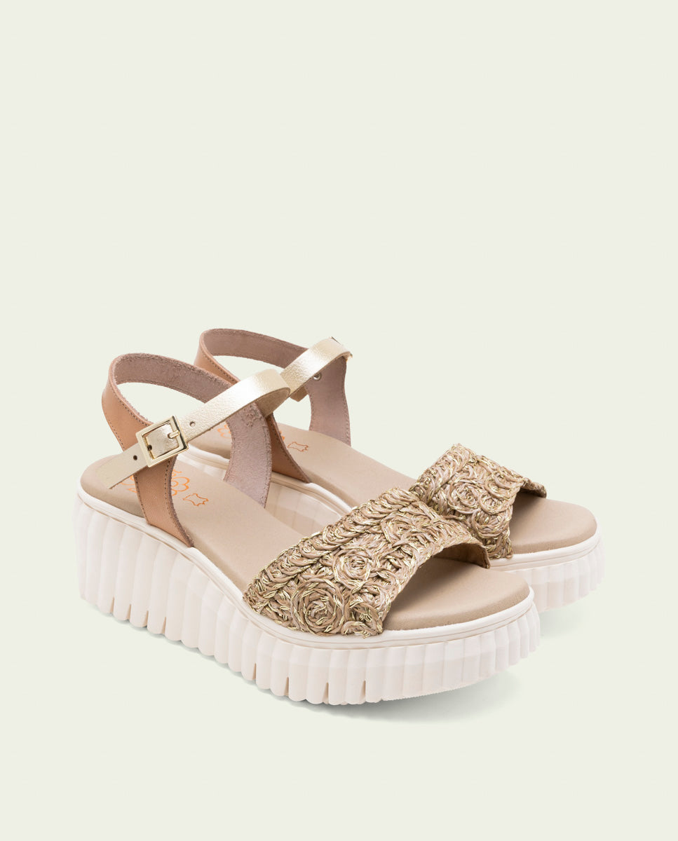 EMMA BLACK LEAD WEDGE HEEL LEATHER SANDALS