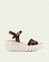 ELSA MOCHA WEDGE HEEL LEATHER SANDALS