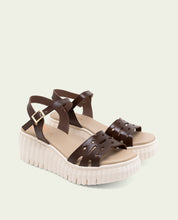 ELSA MOCHA WEDGE HEEL LEATHER SANDALS