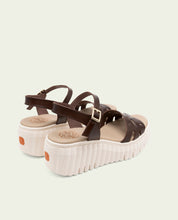 ELSA MOCHA WEDGE HEEL LEATHER SANDALS