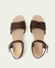 ELSA MOCHA WEDGE HEEL LEATHER SANDALS