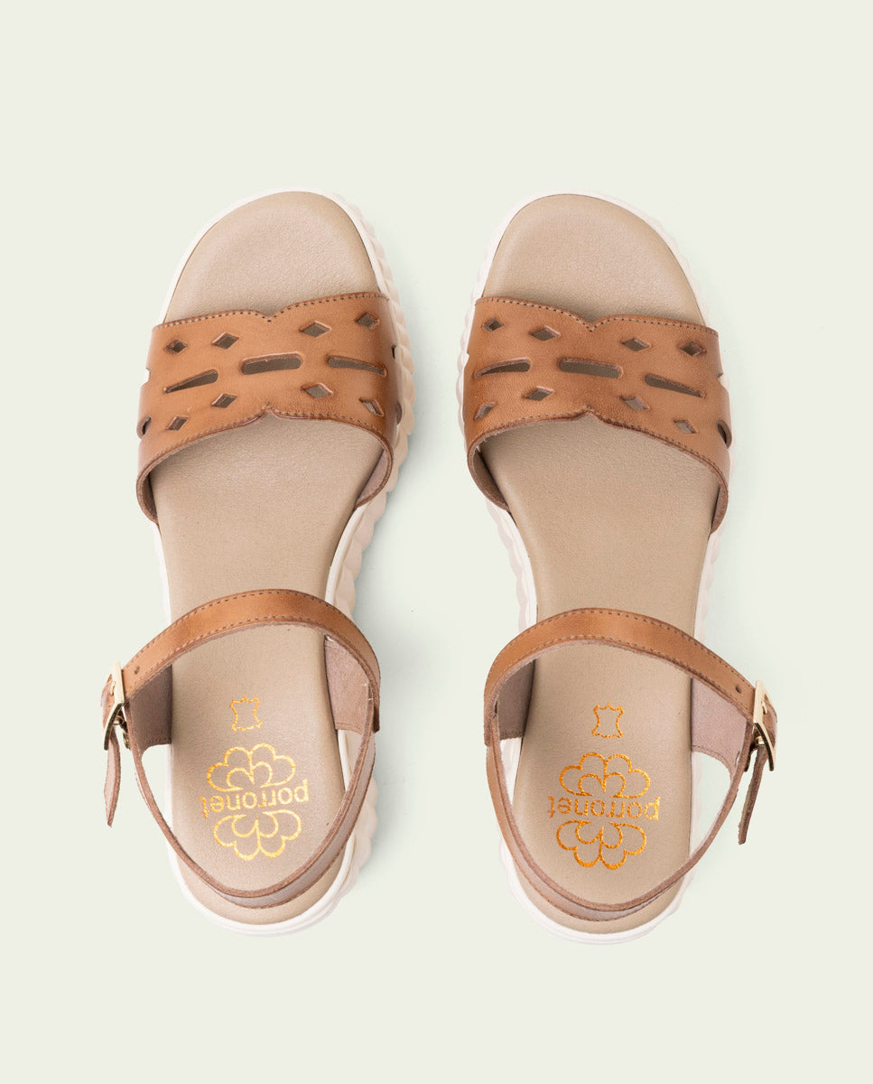 SANDALES À TALONS COMPENSÉS EN CUIR ELSA TAUPE