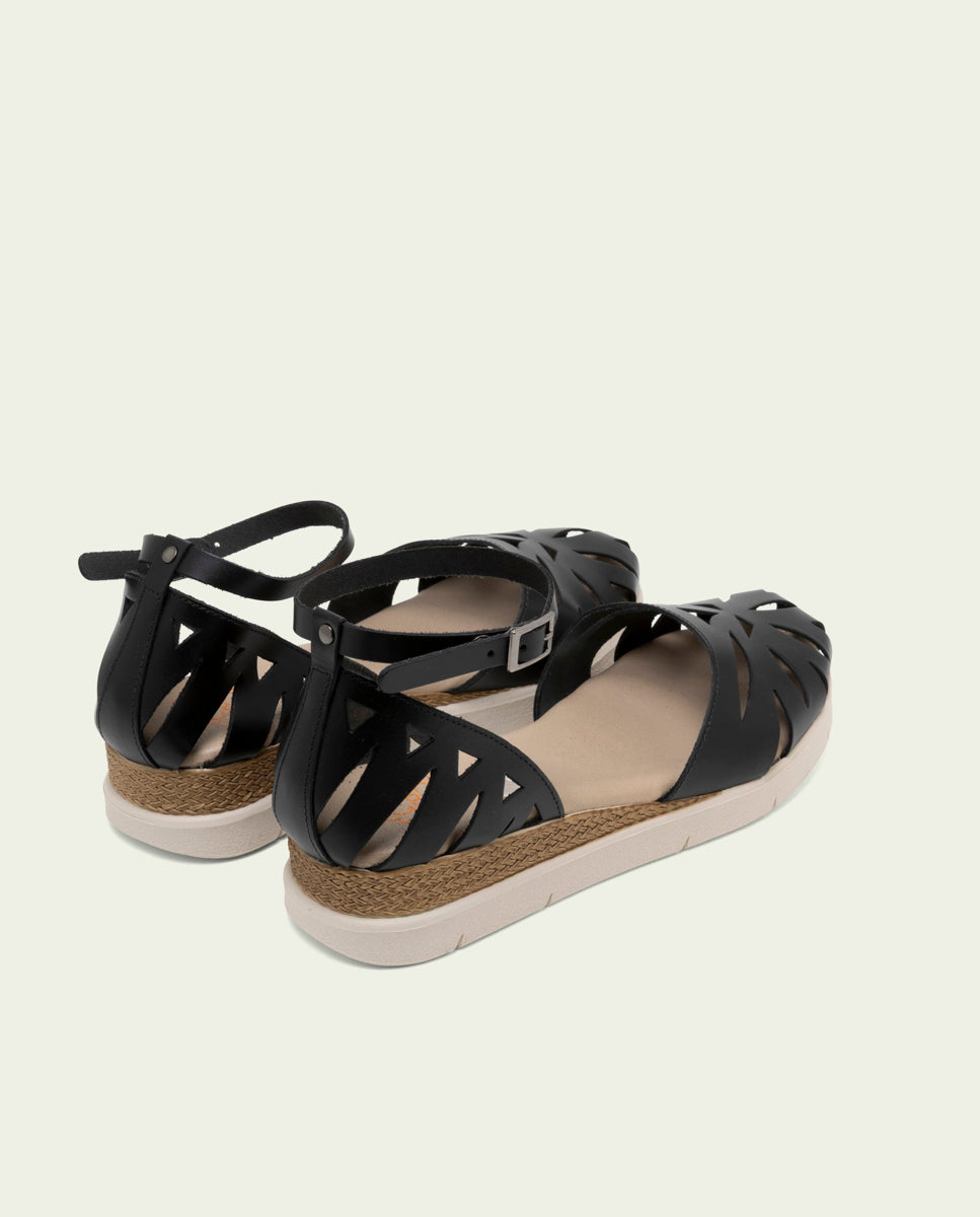 SANDALES À TALONS COMPENSÉS EN CUIR FEDERICA NOIR