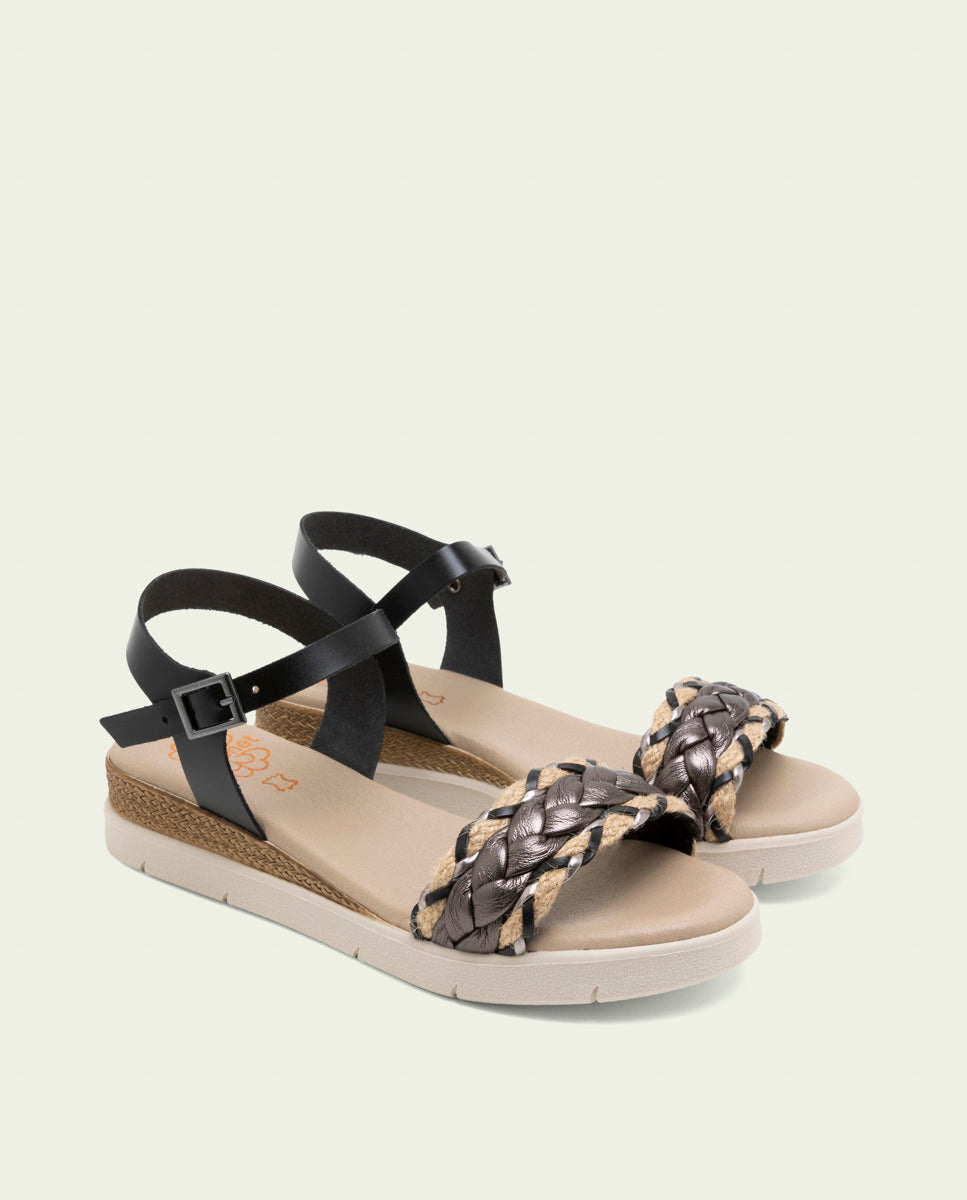 SANDALES À TALONS COMPENSÉS EN CUIR FLAVIA NOIR