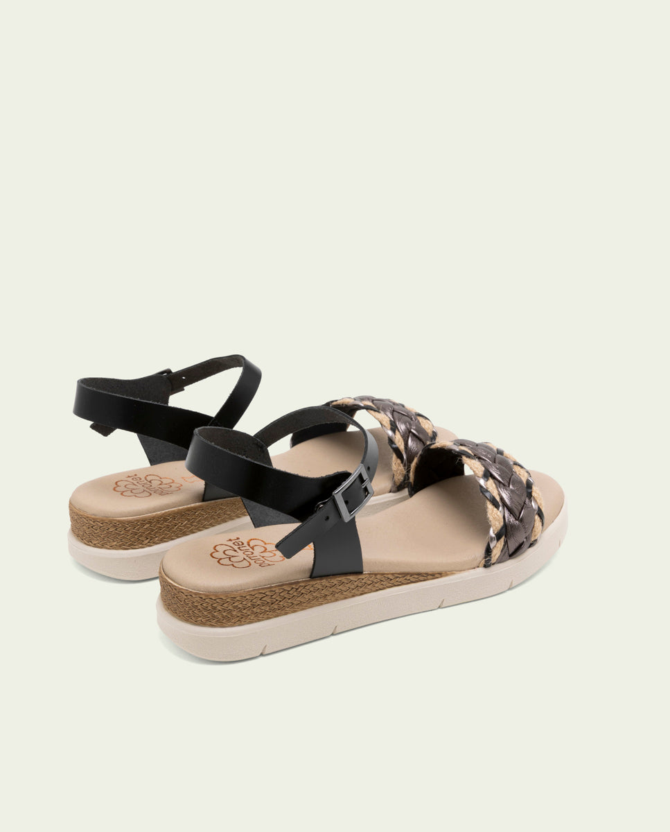 SANDALES À TALONS COMPENSÉS EN CUIR FLAVIA NOIR