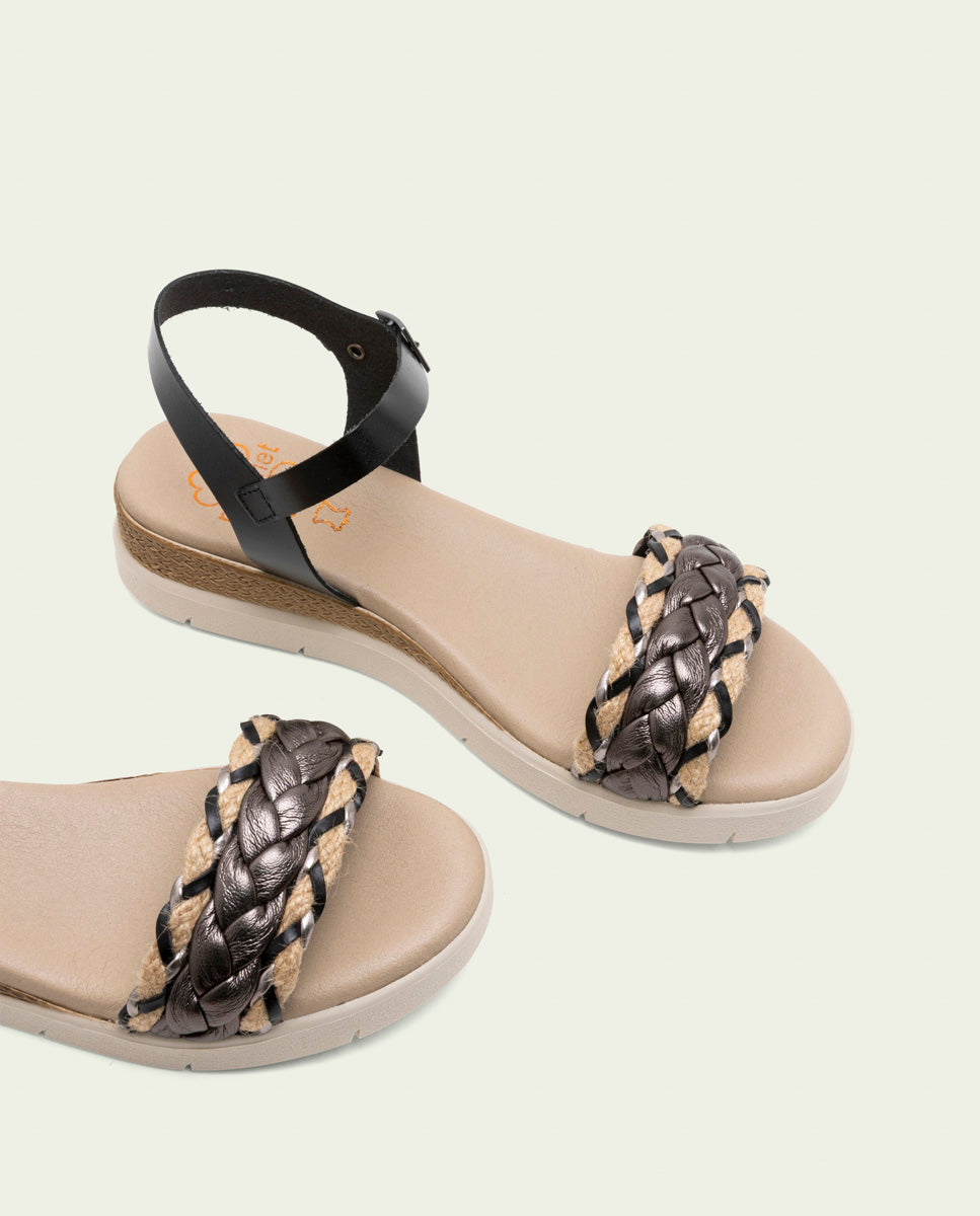 SANDALES À TALONS COMPENSÉS EN CUIR FLAVIA NOIR