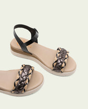 SANDALES À TALONS COMPENSÉS EN CUIR FLAVIA NOIR