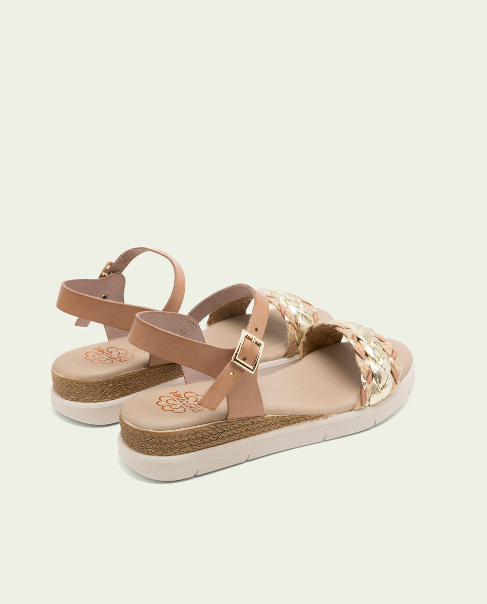 SANDALES À TALONS COMPENSÉS EN CUIR FLAVIA TAUPE