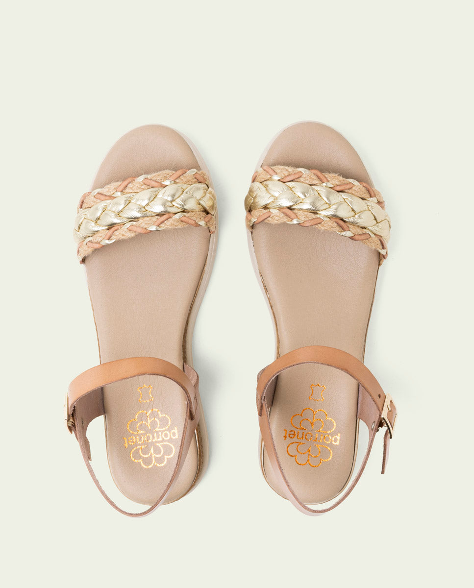 SANDALES À TALONS COMPENSÉS EN CUIR FLAVIA TAUPE