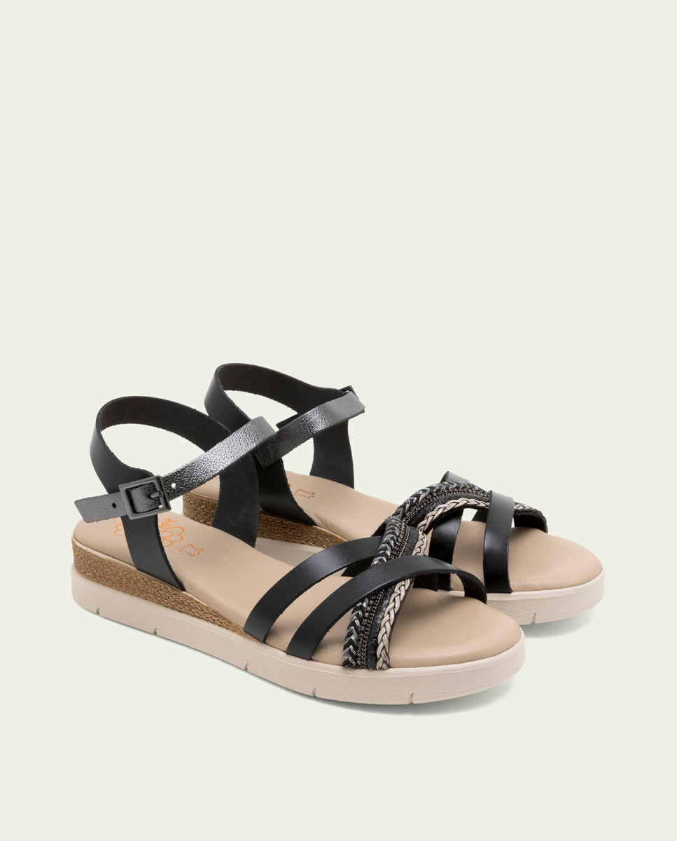 SANDALE À TALON EN CUIR FABIANA NOIR PLOMB