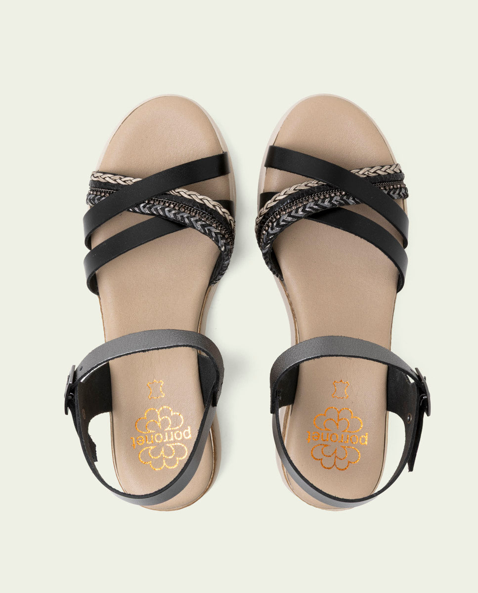 SANDALE À TALON EN CUIR FABIANA NOIR PLOMB